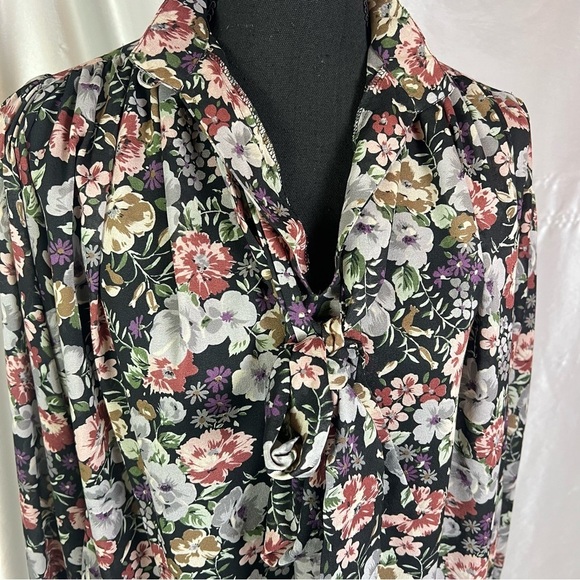 Vintage Sheer Black Floral Button-Up Tie Front Blouse 2X/3X Romantic Cottagecore - Picture 2 of 14